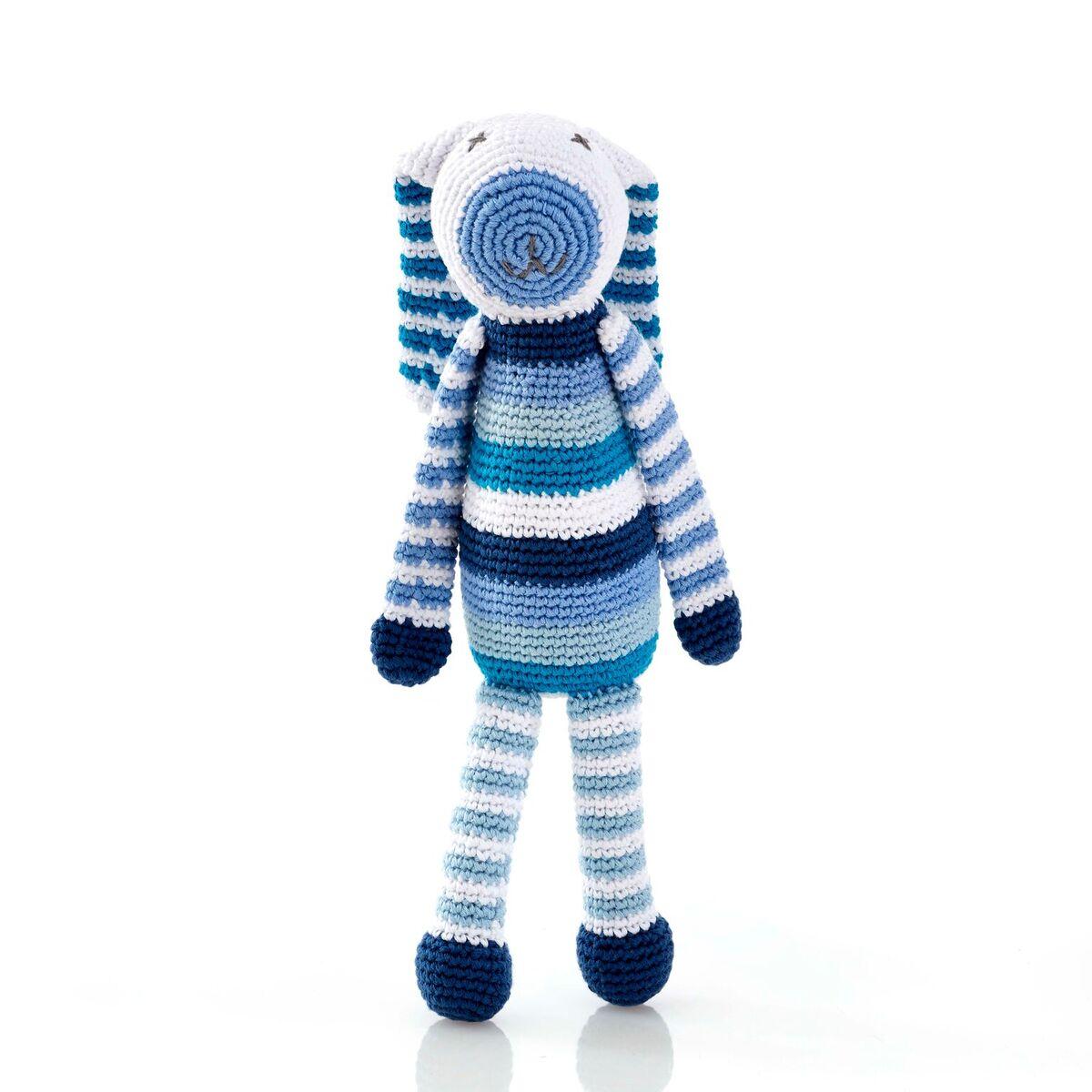 Crochet Blue Stripe Bunny Baby Rattle